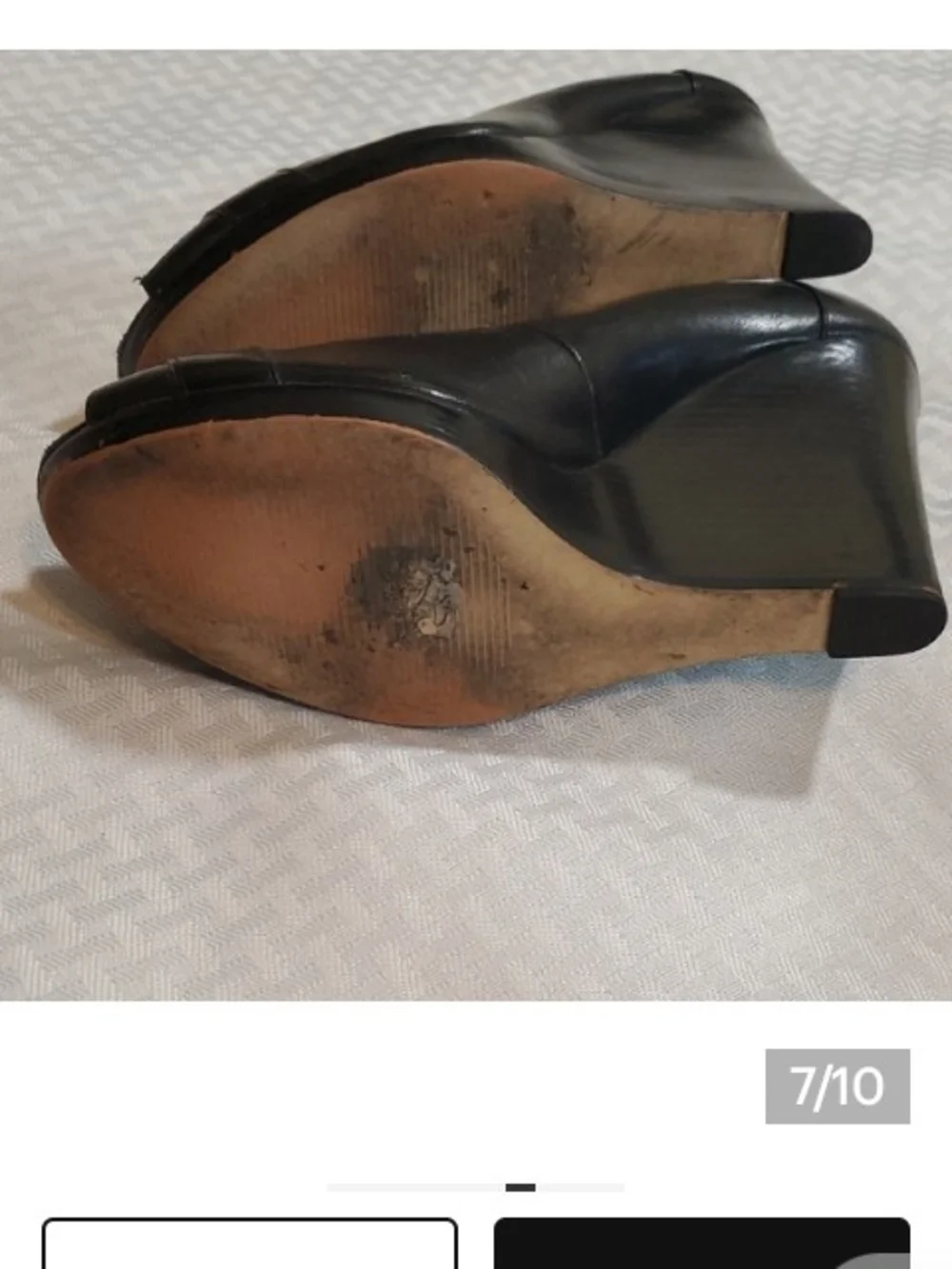 Michael Kors Black Leather Peep-Toe Wedge Pumps with Gold Logo